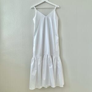 DKNY Womens White Linen Blend Maxi Dress V-Neck Tiered Clean Classic Size Medium